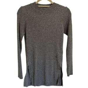Topshop Ribbed Knit Sweater Tunic Grey Marl Side Slits Size US 8